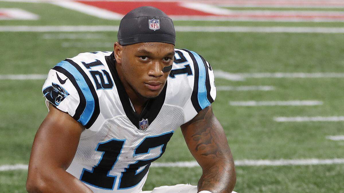 Carolina Panthers wide receiver DJ Moore squats on the field Sunday in Atlanta after not being able to catch a last-second pass from quarterback Cam Newton that could have tied the game.  The Atlanta Falcons beat Carolina 31-24.