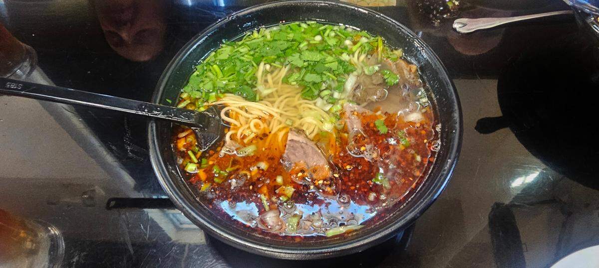 Spicy Beef Noodle Soup at Lanzhou Hand-Pulled Noodles.