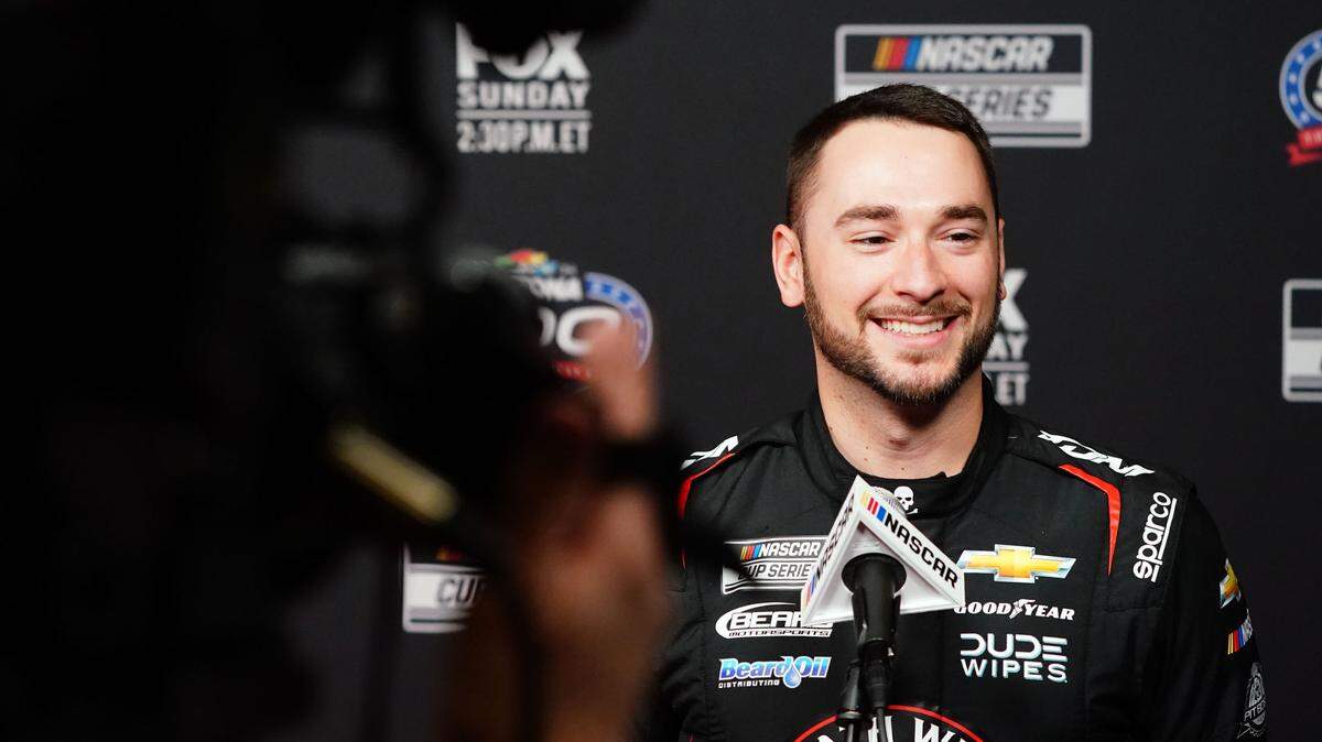 NASCAR Cup Series driver Anthony Alfredo (62) speaks with reporters during media day at Daytona International Speedway.