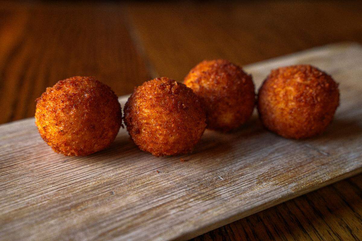 These croquettes will be fried and stuffed with jamon serrano and manchego imported from Spain.