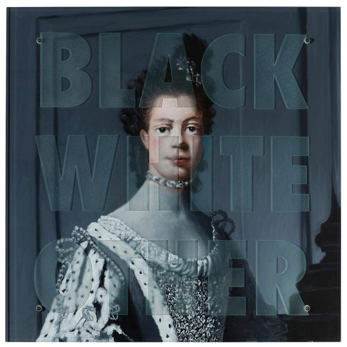 Ken Aptekar’s Charlotte’s Charlotte references the Mint Museum Randolph’s coronation portrait of Queen Charlotte by Allan Ramsay.