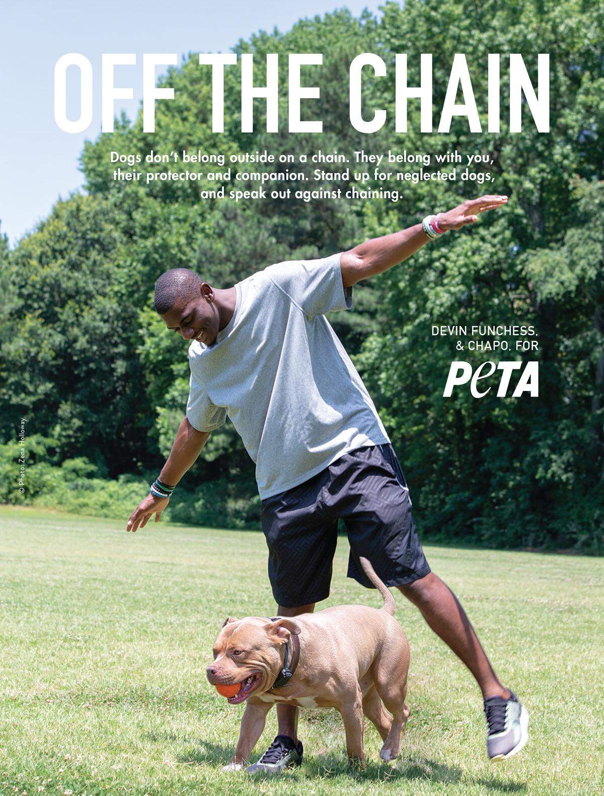 Carolina Panthers wide receiver Devin Funchess and his pitbull, Chapo, partnered with PETA as part of an ad campaign asking people not to leave their animals chained outside.