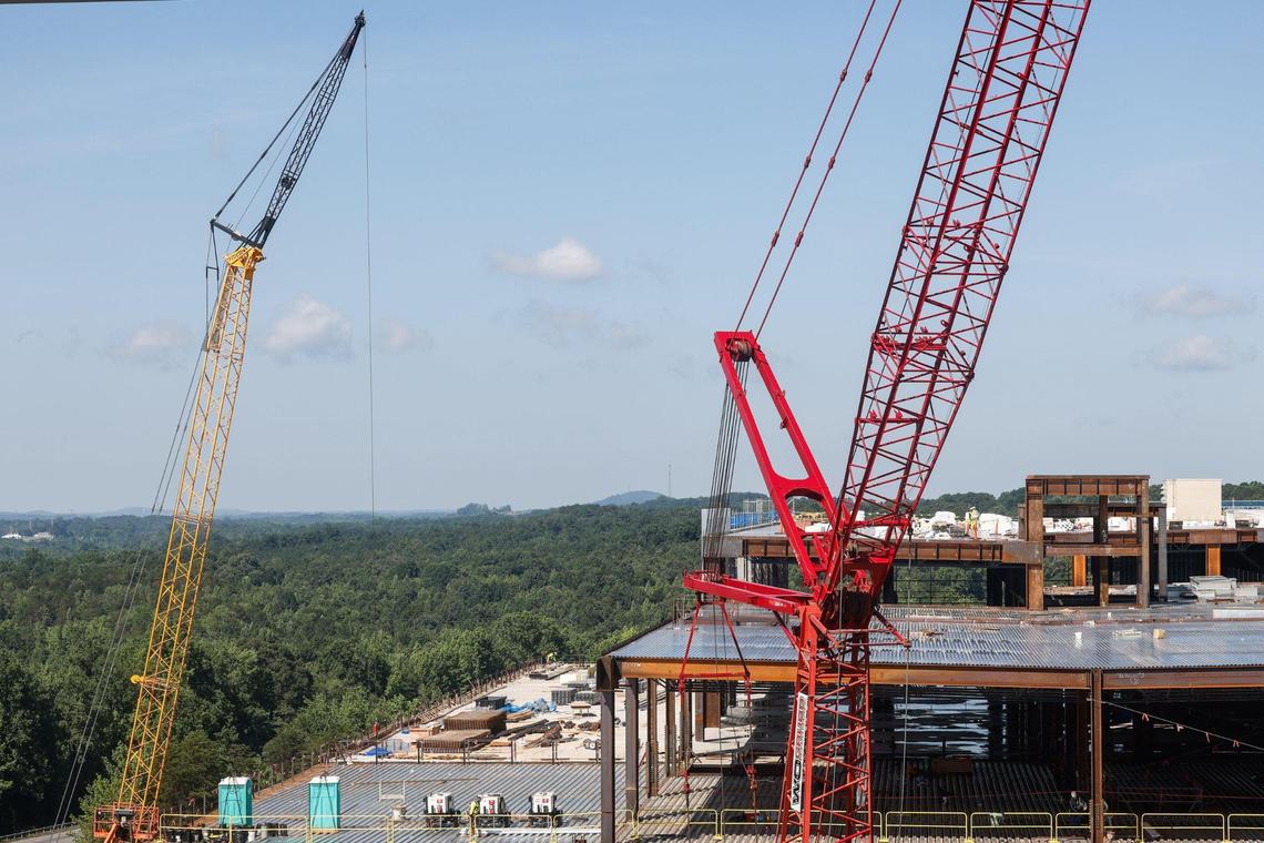 Expansive views of nearby mountains surround the continuing construction on Two Kings Casino Resort in Kings Mountain, NC on Tuesday, June 17, 2025.