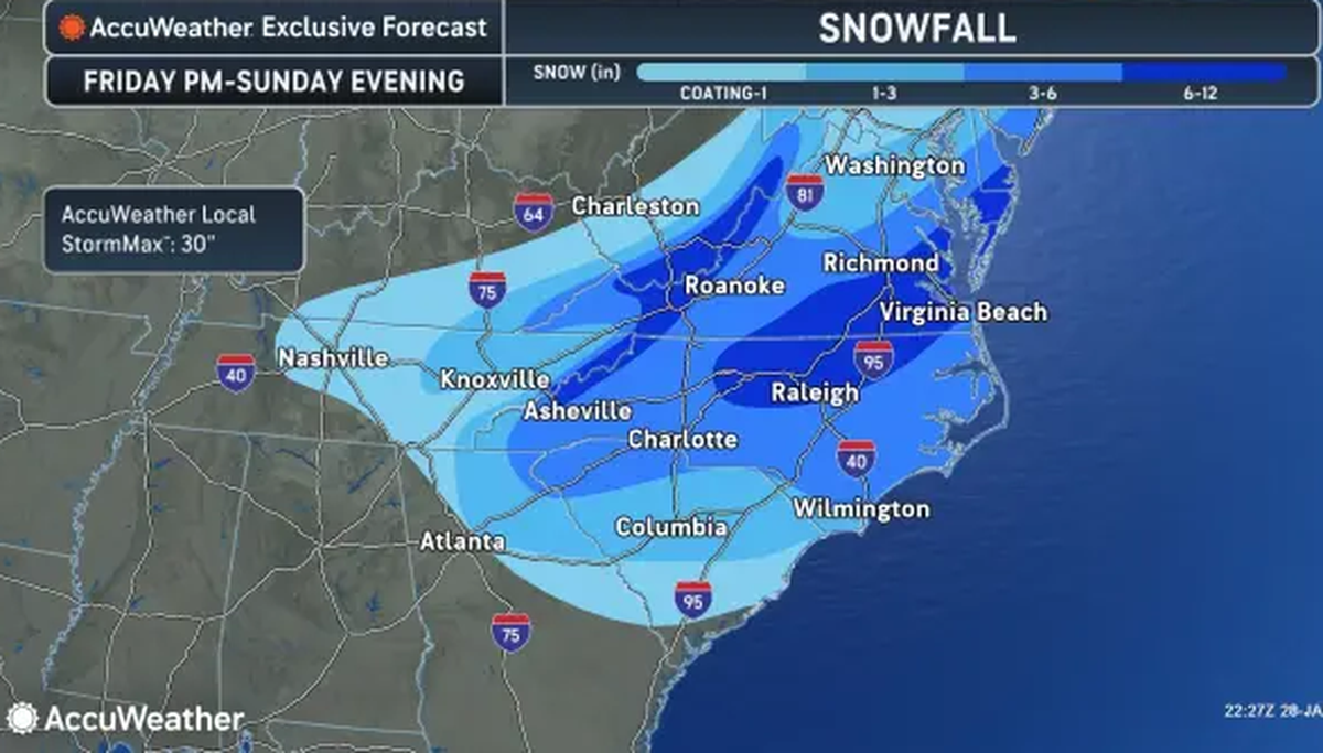 For cities such as Charlotte, “this could be the biggest snowstorm in decades,” according to AccuWeather.