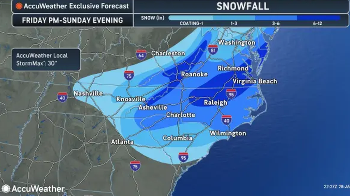 For cities such as Charlotte, “this could be the biggest snowstorm in decades,” according to AccuWeather.