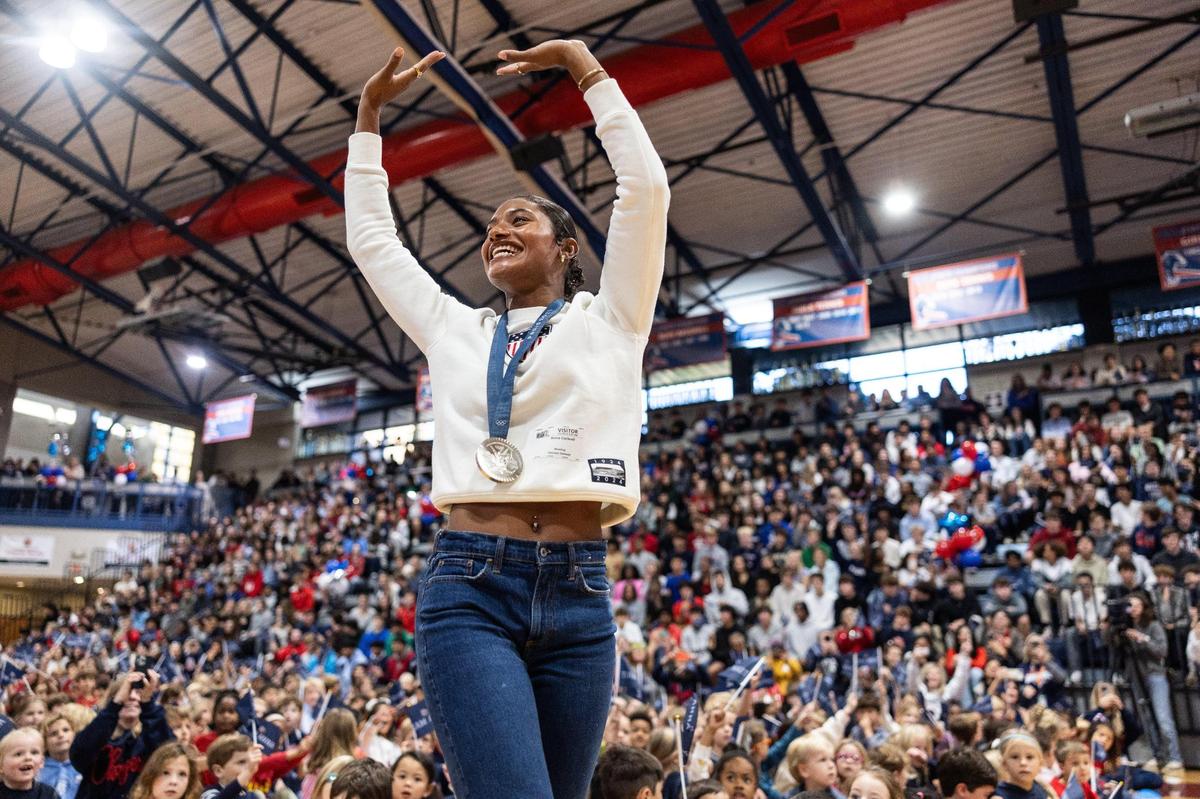 Providence Day honors Anna Cockrell, who won an Olympic silver medal at the Paris Olympics at Providence Day High School in Charlotte, N.C. on Tuesday, October 29, 2024.