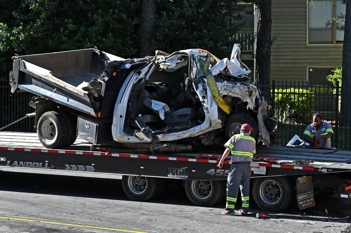A Charlotte-Mecklenburg School bus headed to South Mecklenburg High on Wednesday, May 11, 2022 was involved in a head-on crash with a dump truck and another car. 17 people were injured in the accident.