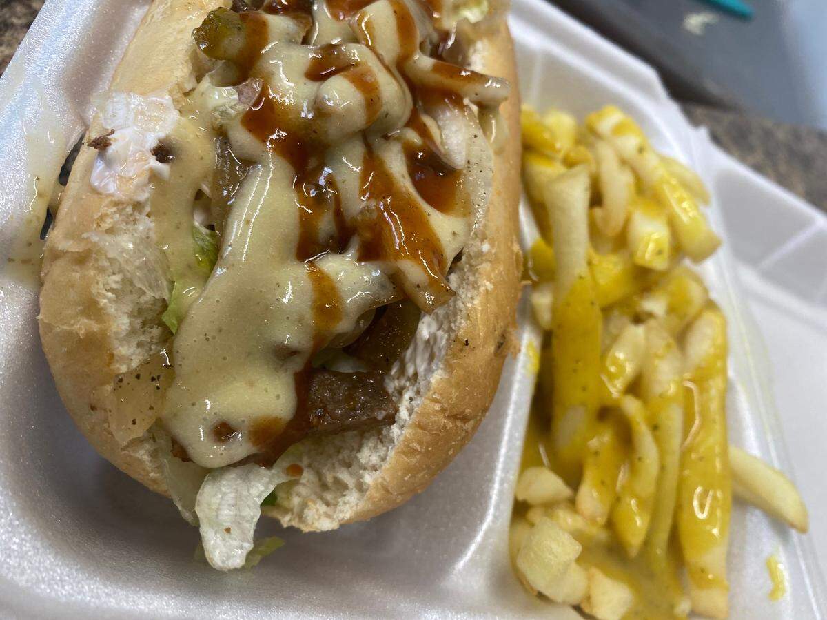 A philly cheez steak with Ve-Go fries from the Ve-Go food truck.