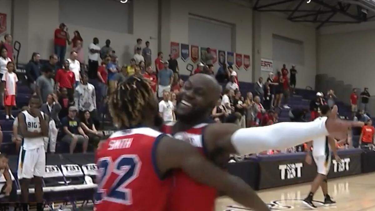 Players from the Rock Hill-based Prime Time Players celebrate a win in ESPN's The Basketball Tournament last week. It's a winner-take-all $2 million event. Prime Time will play on national TV Friday night in the Sweet 16.