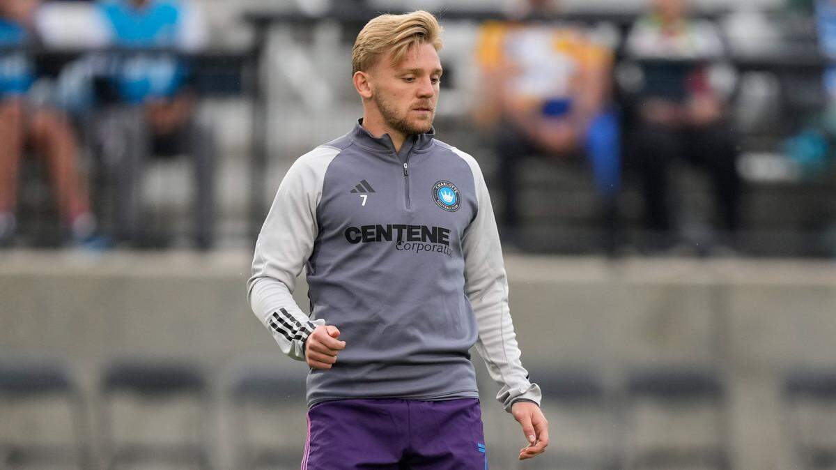 Charlotte FC midfielder Kamil Jozwiak prepares to play against the South Georgia Tormenta at Mecklenburg County Sportsplex earlier this season. Jim Dedmon-USA TODAY Sports