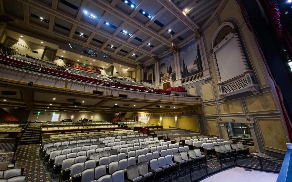 The view looking out from the stage in the newly renovated and restored Carolina Theatre. After being vacant for 47 years, the theater will reopen on March 24. 