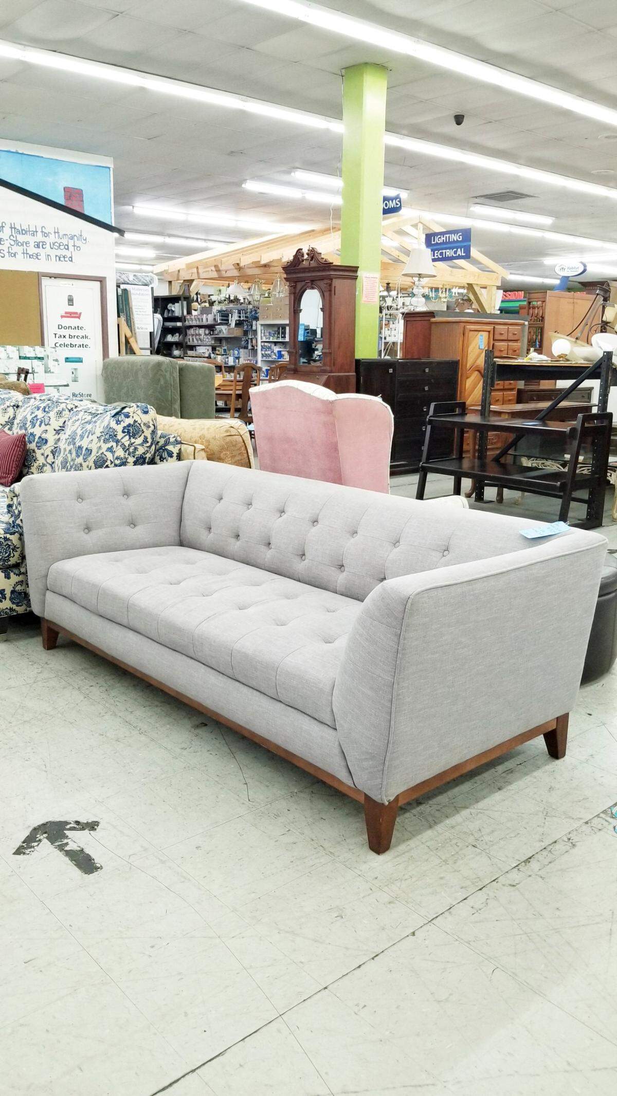 Sarah Ramberg of Belmont, N.C., who makes a living thrifting and blogging about her upcycled finds, found this couch at Habitat ReStore on Wilkinson Boulevard for $150. “I swear it was new,” she said.