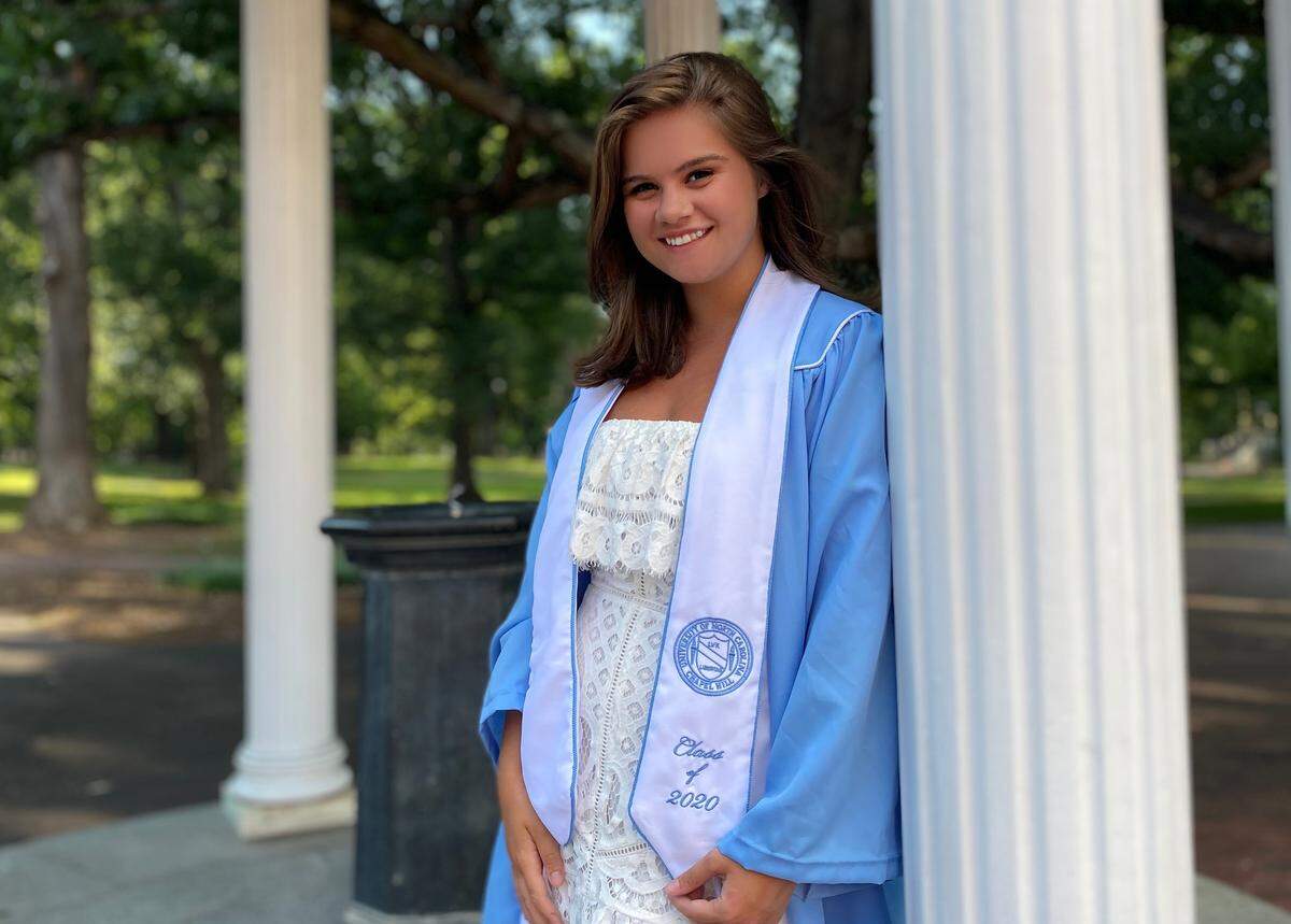 A graduation photo of Gabby taken in Chapel Hill in 2020.