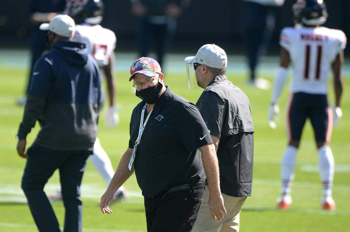 Carolina Panthers team owner David Tepper walks across the field during pregame warmups at Bank of America Stadium in Charlotte, NC on Sunday, October 18, 2020. The Panthers host the Chicago Bears in NFL action.