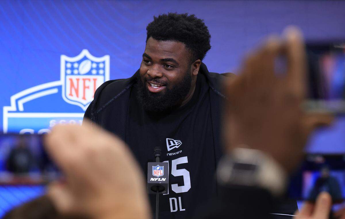 Texas Tech defender Lee Hunter speaks during the NFL Combine on Feb. 25, 2026, in Indianapolis.