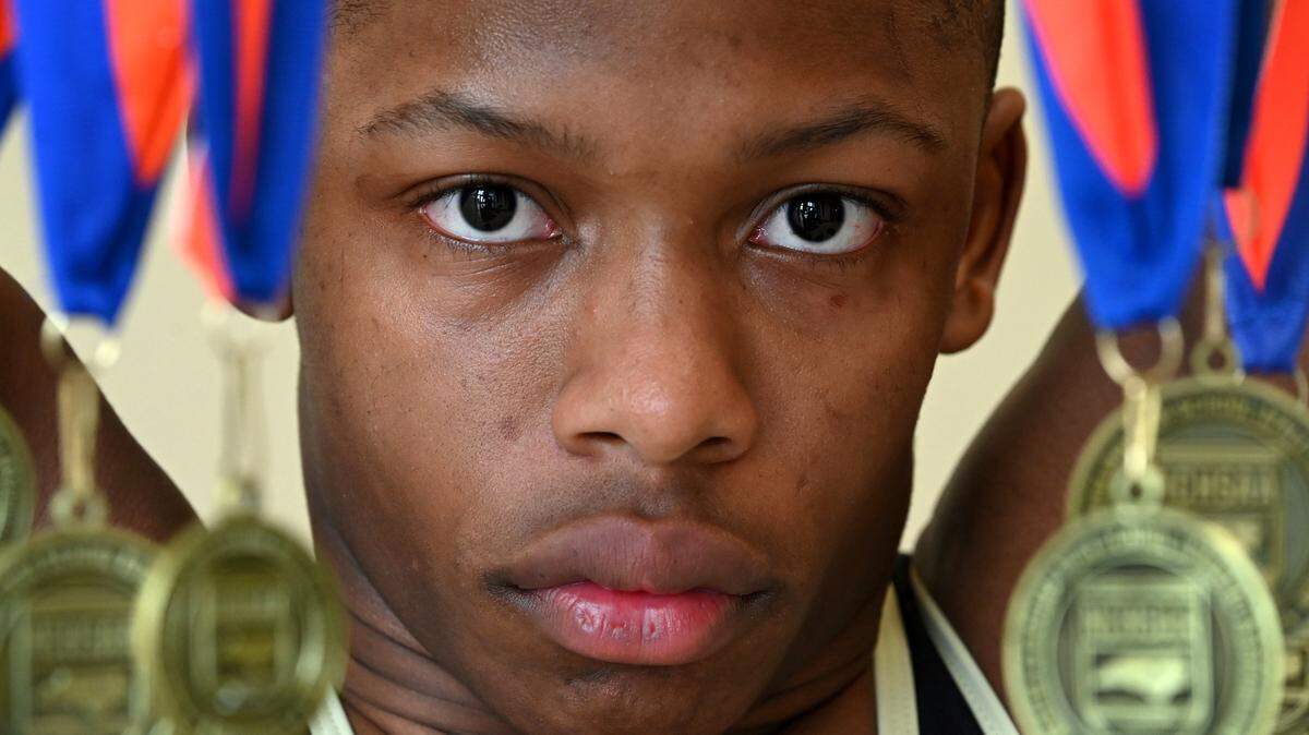 Mallard Creek High wrestler Cameron Stinson Jr. on Wednesday, March 22, 2023. Stinson is a three-time state champion who has never lost a match.