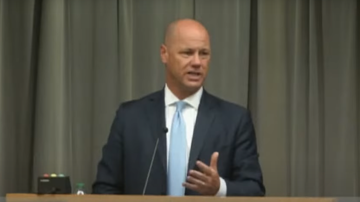 Keith Phillips, president and CEO of Piedmont Lithium, speaks about a proposed mine during Gaston County Board of Commissioners meeting in Gastonia on Tuesday, July 20, 2021.