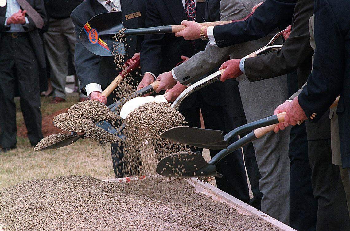 Columbian coffee beans were turned instead of dirt at the groundbreaking Thursday for S&D Coffee’s expansion of its Concord plant on Feb. 08, 1996