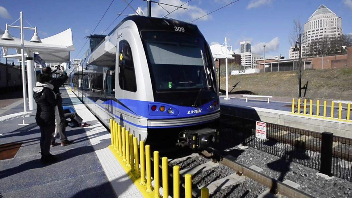 A LYNX train pulls into the 9th Street Station in March 2018 during a media tour of the Blue Line Extension. Now, a proposed 1-cent transit sale tax is being discussed. It could help fund the Red Line, which would traverse Davidson, Cornelius, Huntersville and center city Charlotte.