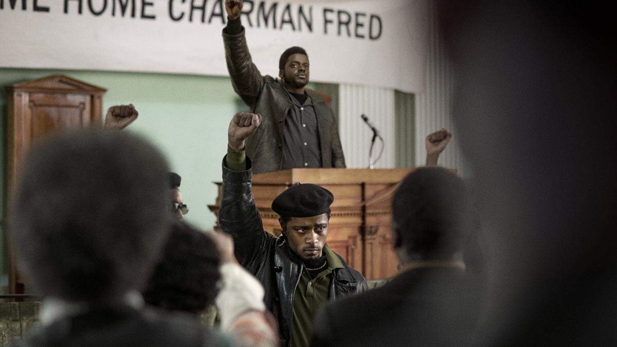 From front to back: LaKeith Stanfield and Daniel Kaluuya in “Judas and the Black Messiah.”