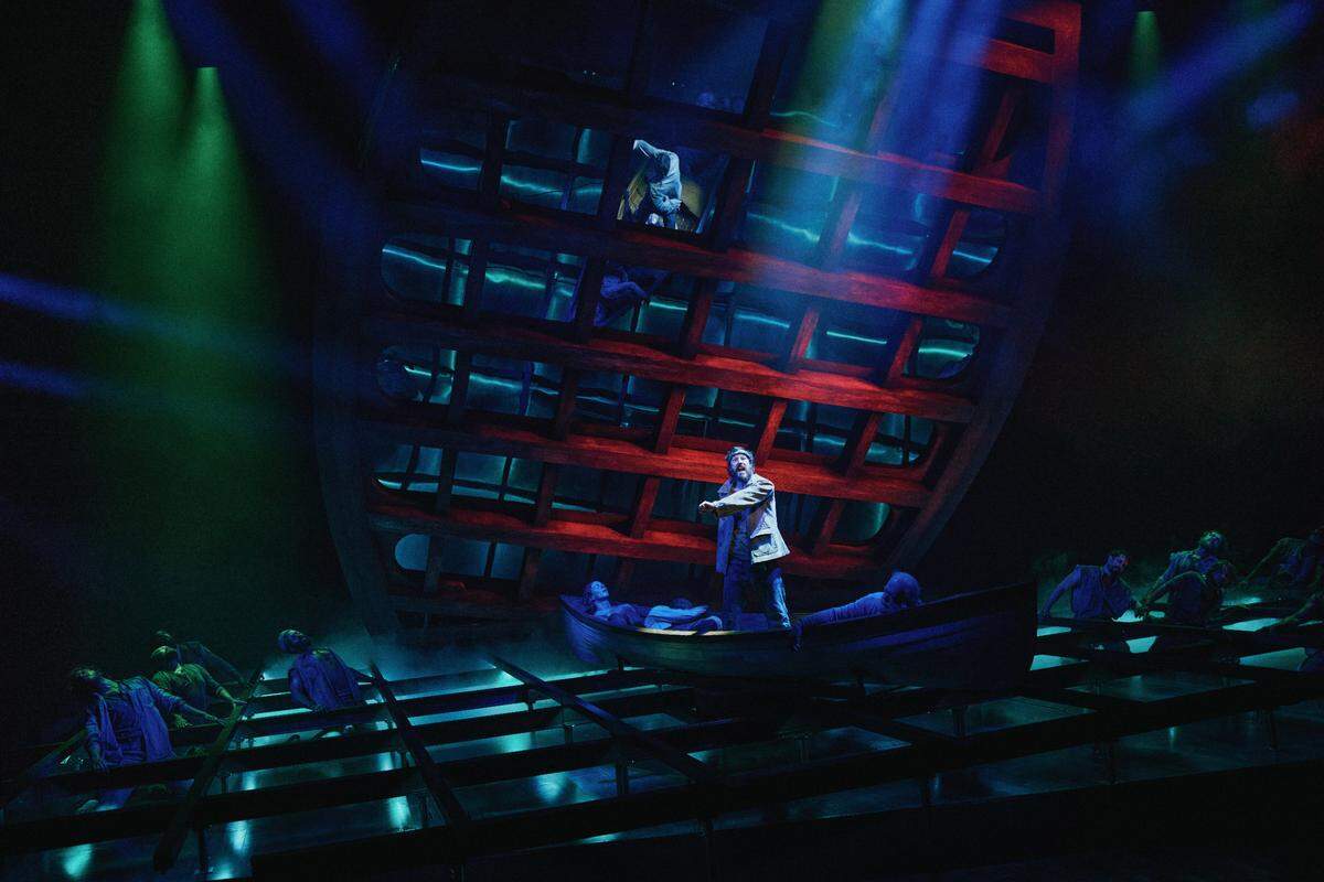 John Gallagher Jr. and the company of “Swept Away.” Gallagher’s performance as the worldly, haunted “Mate” was praised by a number of theater critics.