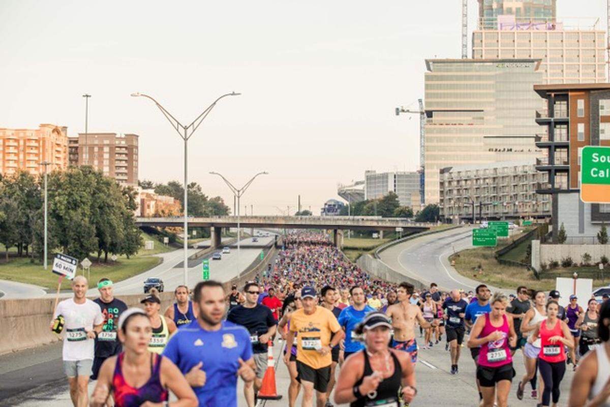 You can run the Truist Time Trials either in-person or virtually, and you’ll receive a medal, shirt and bib. Note: This photo was taken prior to COVID-19.