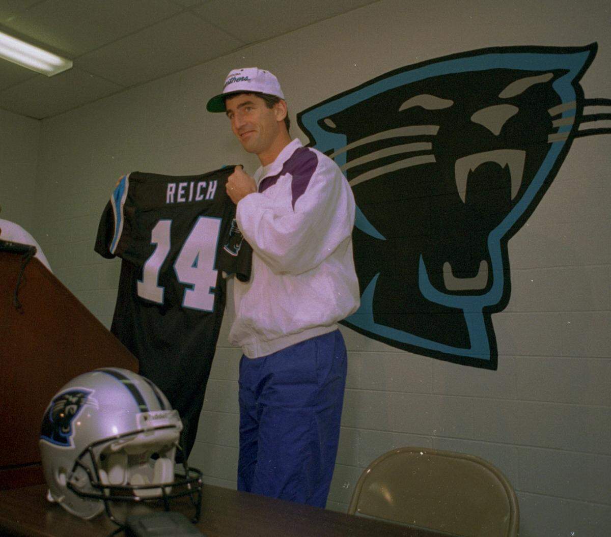 Frank Reich was signed to be the Carolina Panthers’ first quarterback in 1995. He started the first three games before being replaced by Kerry Collins.