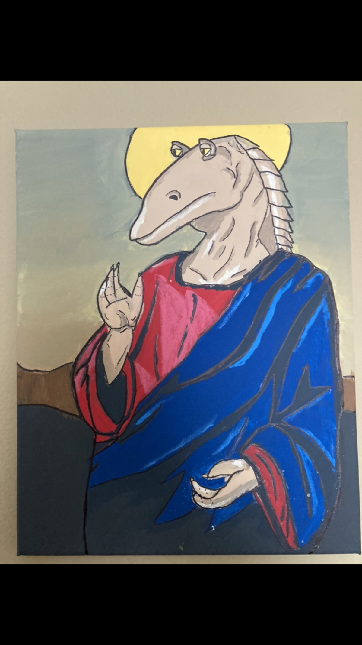 Juan Torres Munoz painted a portrait of Jar Jar Binks from “Star Wars,” depicted as Jesus Christ, as a mural in his bedroom.