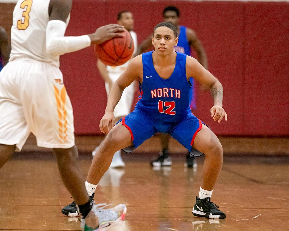 North Meck’s Tristan Maxwell (12) led his team to a win Friday night with 33 points.