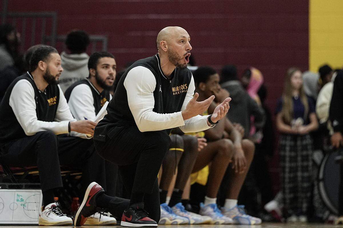 Oak Hill Academy head coach John Zito reacts during the second half of a boys varsity basketball game against West Charlotte, Friday, Dec. 19, 2025, in Charlotte, N.C.