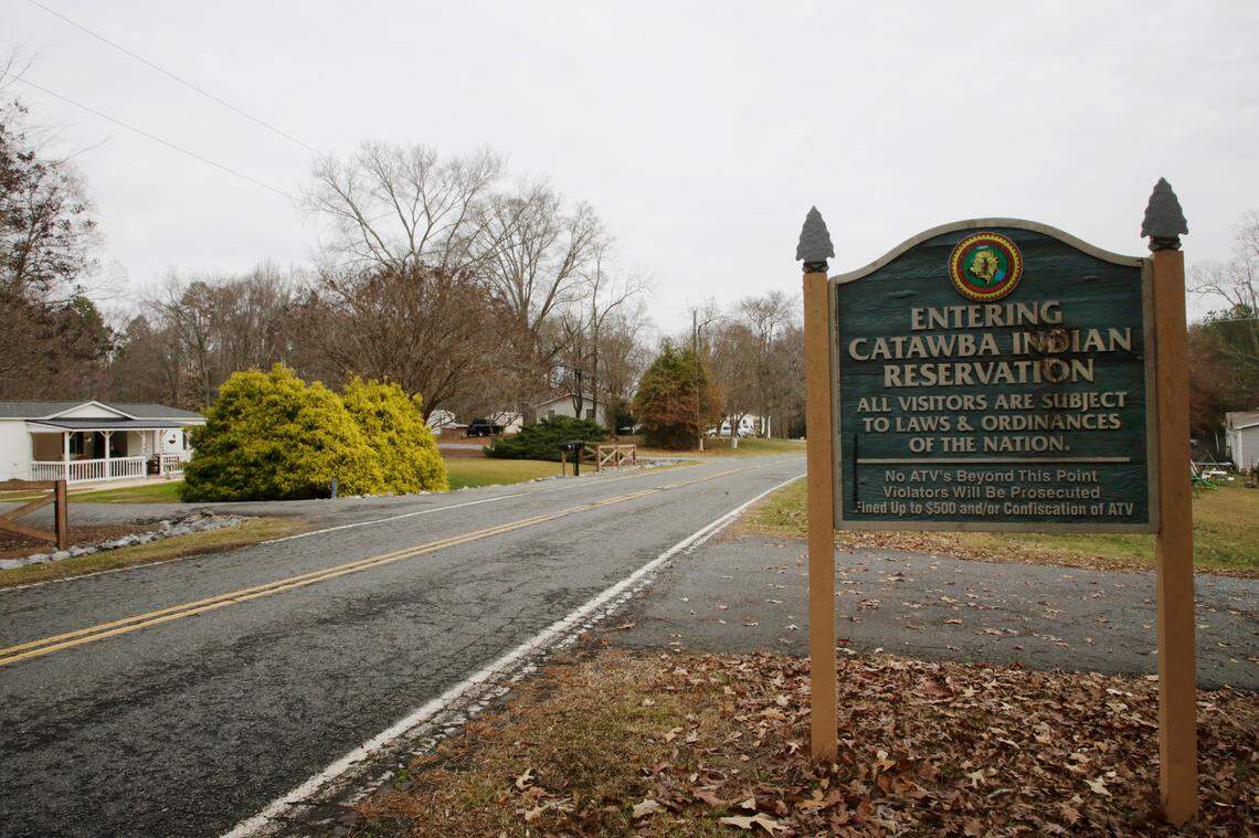 A sign with the Catawba Nation’s logo tells visitors they are “subject to the laws and ordinances of the Nation.”
