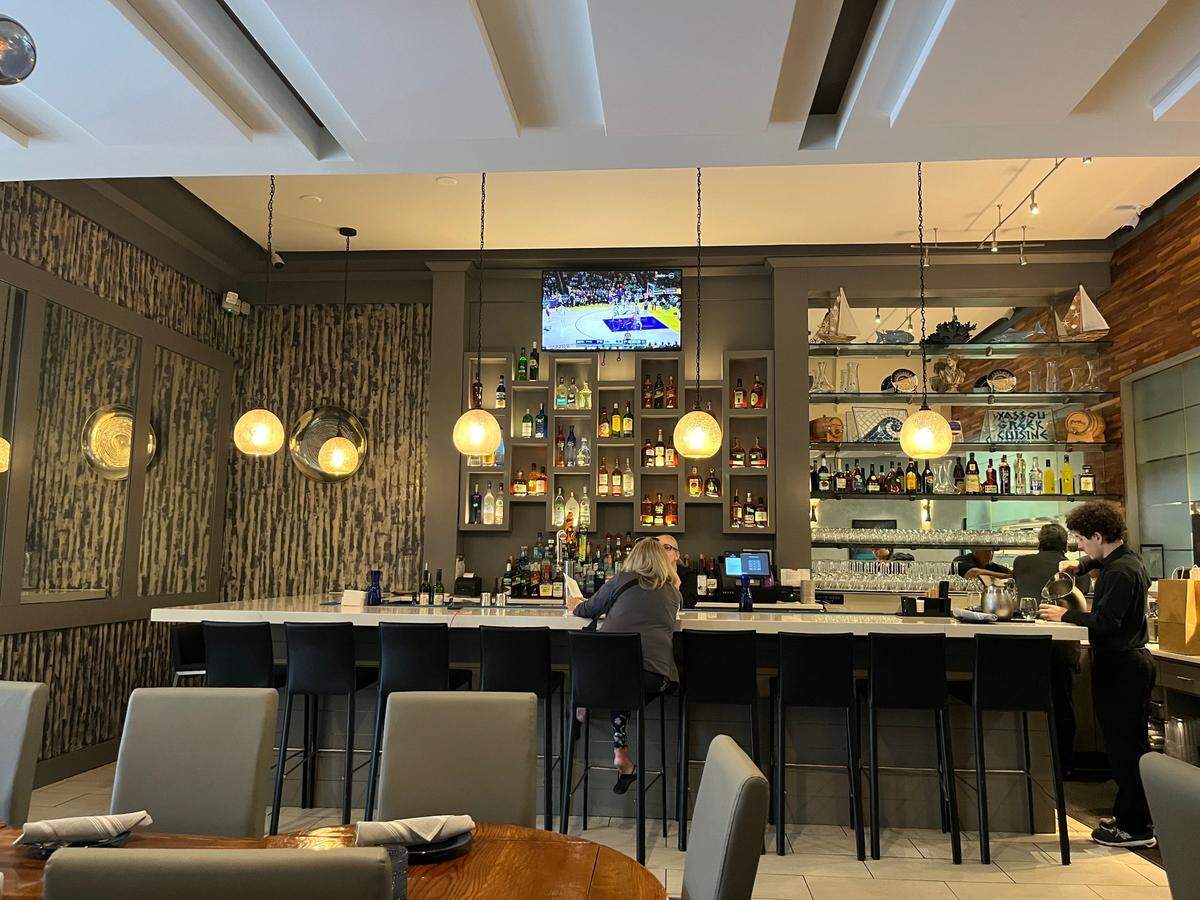 The bar at Yassou Greek restaurant.