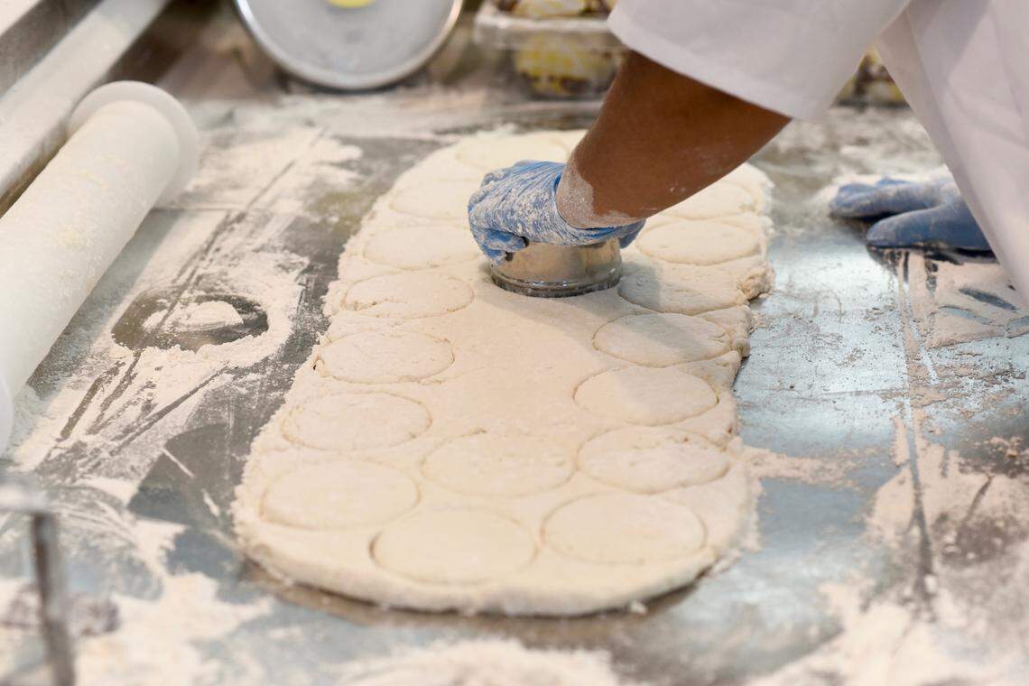 Biscuits being made at a Biscuitville Fresh Southern restaurant in Concord, NC.