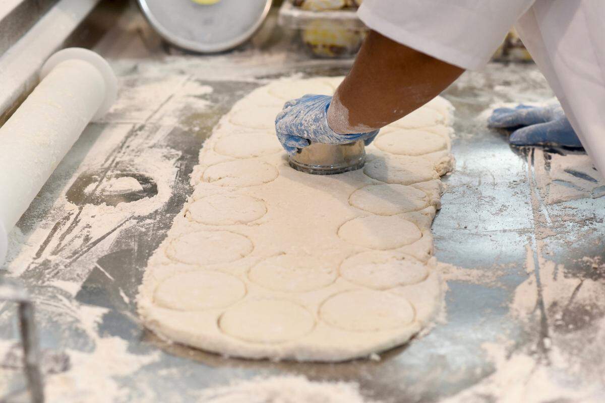 Biscuits being made at a Biscuitville Fresh Southern restaurant in Concord, NC.