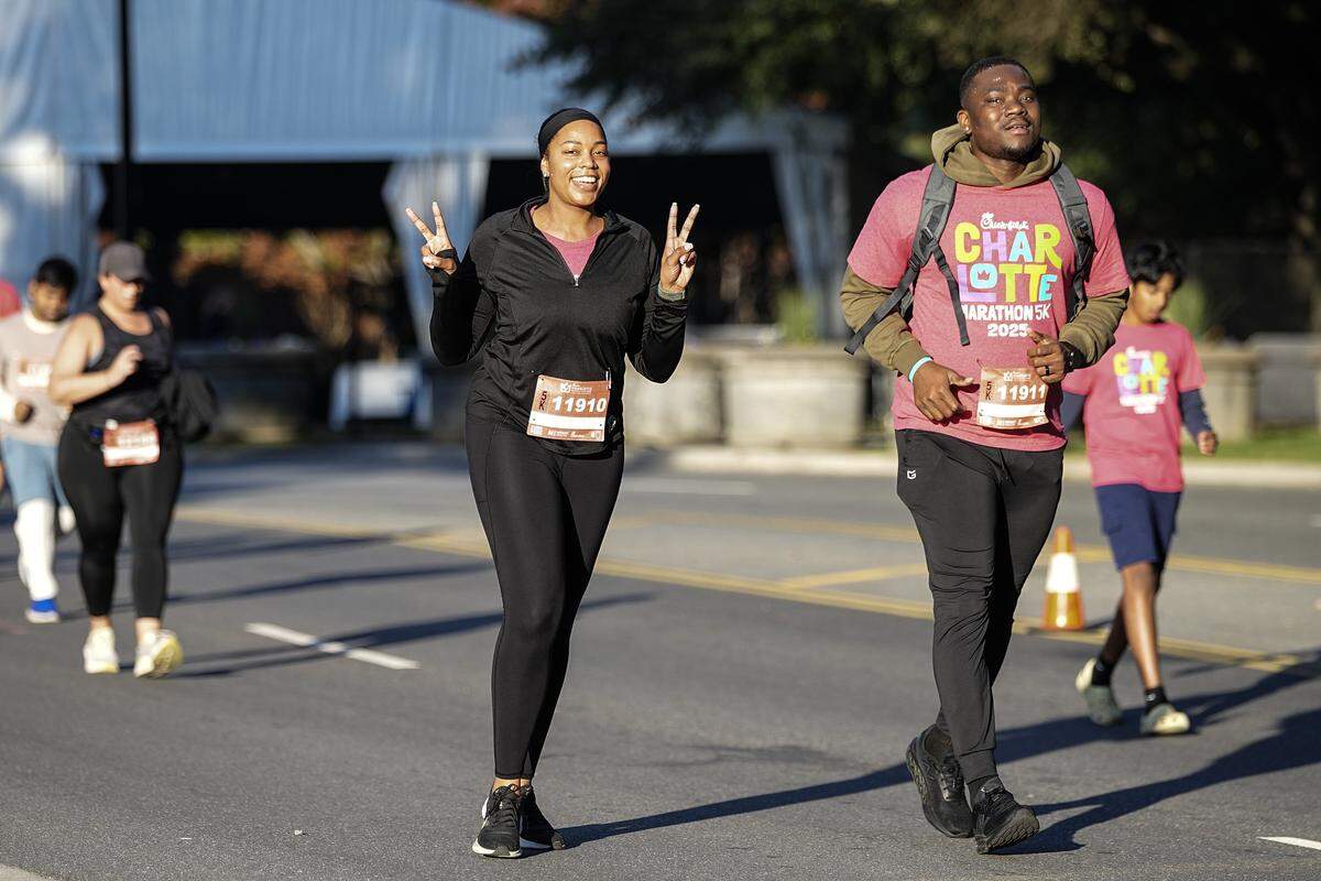 Participants compete in the Novant Health Charlotte Marathon Saturday, Nov. 15, 2025, in Charlotte, N.C.