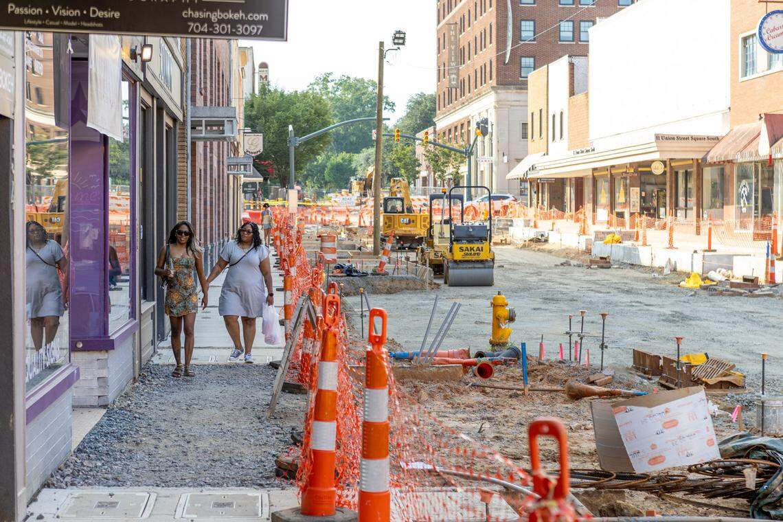 Street construction and sidewalk expansion in downtown Concord includes patches of rough terrain that are difficult to navigate for some with strollers or mobility issue.
