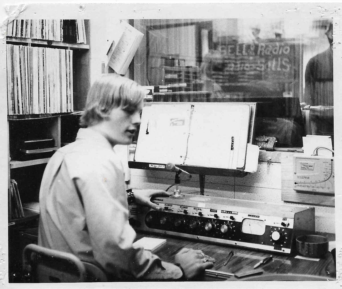 Hancock at his first-ever radio job, as a teenager in Estes Park, Colo.