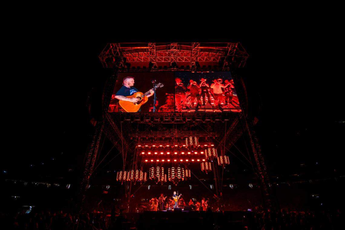 Zach Bryan performs at Bank of America Stadium in Charlotte on Saturday night.