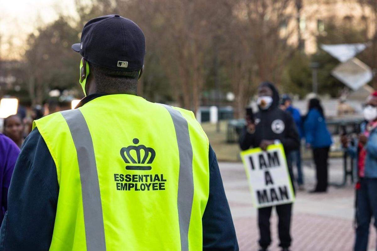 Members of the Charlotte City Workers Union gather outside a city council meeting on Monday, February 28, 2022. Photo submitted by Kass Ottley.
