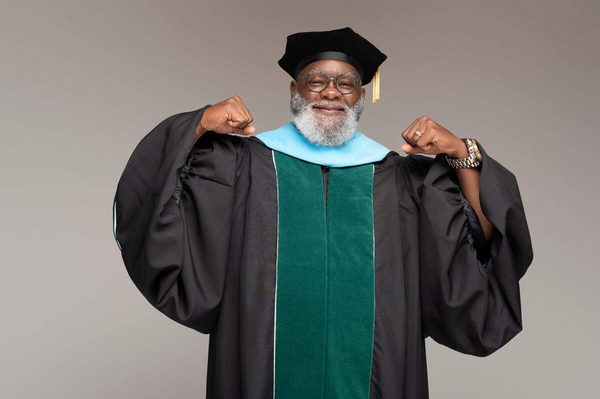 Says Titus Hopper, photographed in his UNC Charlotte cap and gown last spring: "I’m grateful, because UNC Charlotte structured the program for the working individual. They made it doable. That’s why I’m a champion for the program now. There’s no excuses. So many institutions of higher learning are removing the barriers now. Because they’re like, 'We want to help you get this.'"