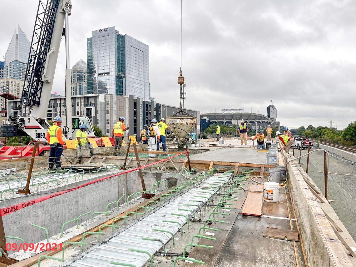 Construction on the first phase of the Charlotte Gateway Station in uptown. The station is scheduled to open to Amtrak passengers in 2025.