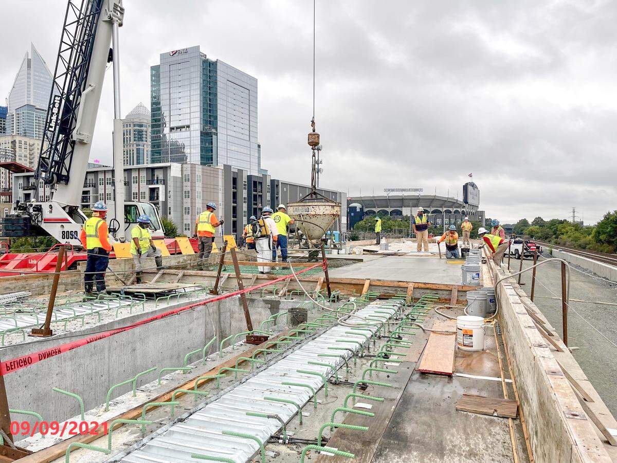 Construction on the platforms and tracks at Charlotte Gateway Station was nearing completion when this photo was taken in late 2021. The city doesn’t know when the rest of the station will be completed.
