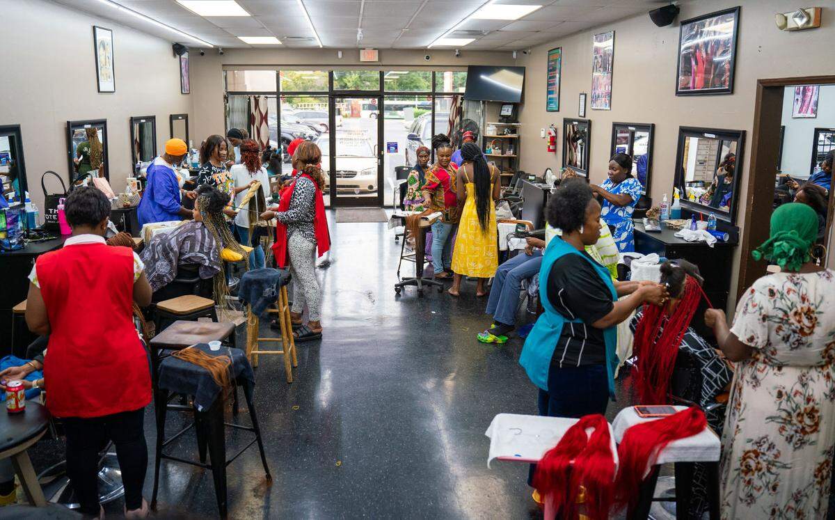 Work underway at Top African Hair Braiding in Charlotte on August 7, 2024