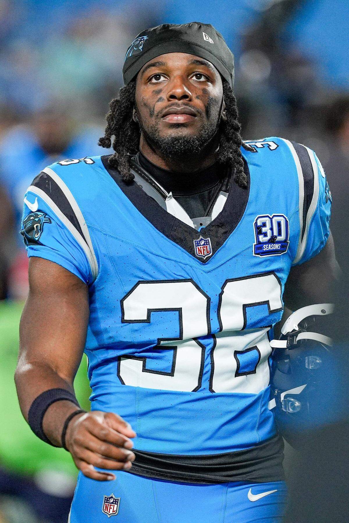 Oct 13, 2024; Charlotte, North Carolina, USA; Carolina Panthers safety Demani Richardson (36) during the second half at Bank of America Stadium. Mandatory Credit: Jim Dedmon-Imagn Images