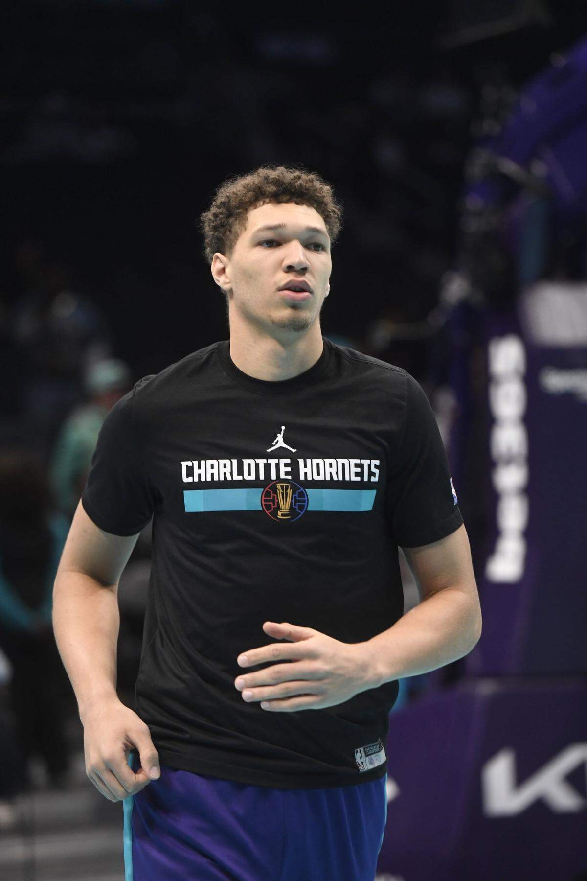 Dec 3, 2024; Charlotte, North Carolina, USA;  Charlotte Hornets forward Tidjane Salaun (31) warms up before the game against the Philadelphia 76ers at the Spectrum Center. Mandatory Credit: Sam Sharpe-Imagn Images
