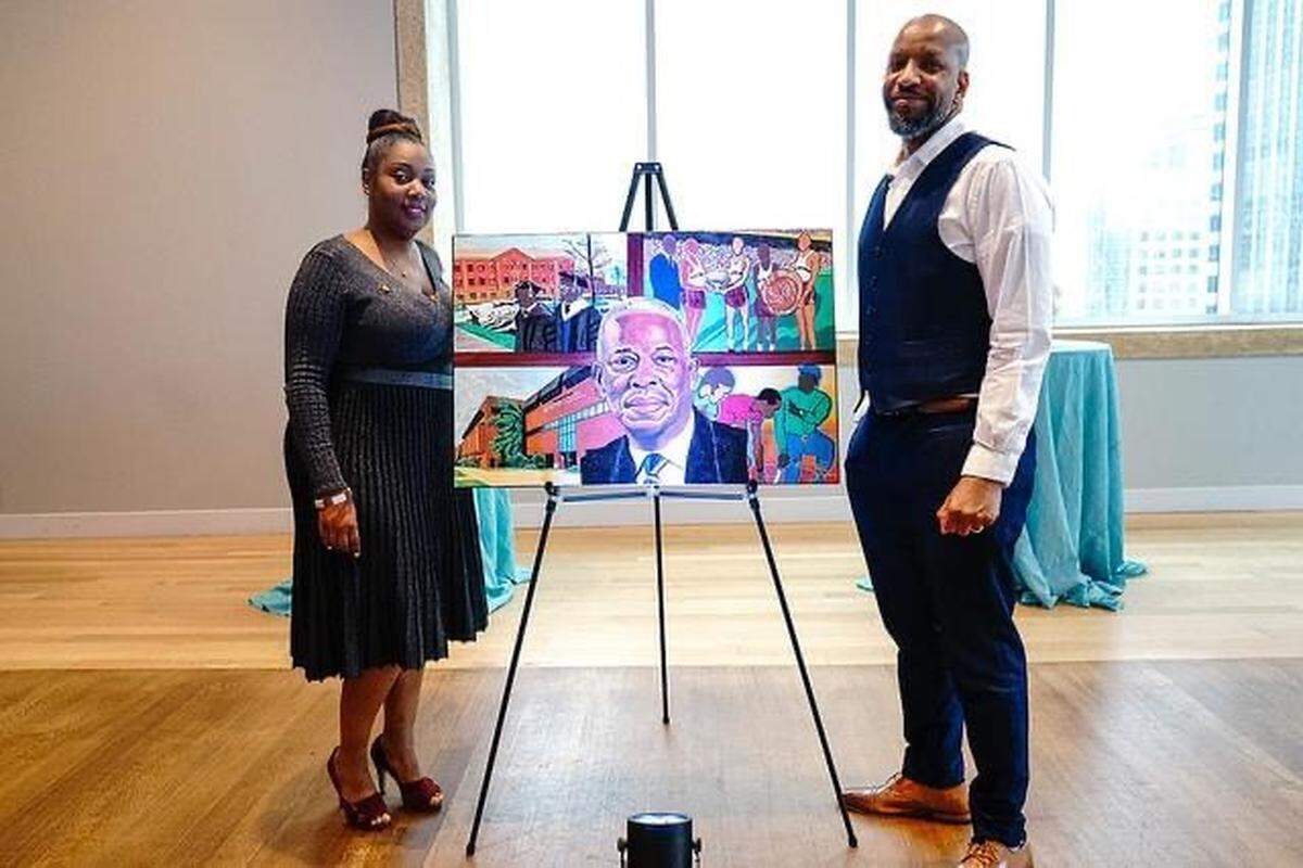Ebony House-Bradshaw, senior director of human resources at the Mint Museum, with local artist Shawn Ethridge, whose work focuses on HBCUs. During COVID, House-Bradshaw accelerated the Mint’s work on diversity, equity, inclusion and accessibility.