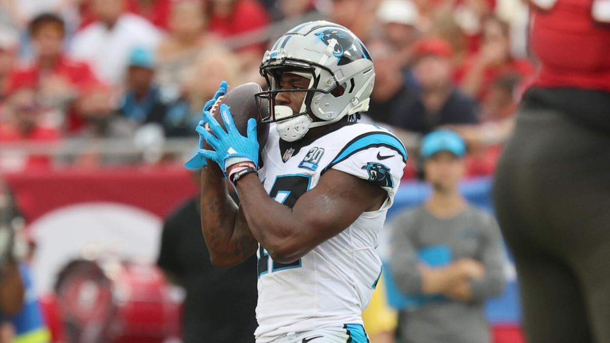 Carolina Panthers wide receiver Xavier Legette (17) catches the ball against the Tampa Bay Buccaneers during the second quarter at Raymond James Stadium in Tampa Bay, Fl. on Sunday, Dec. 29, 2024