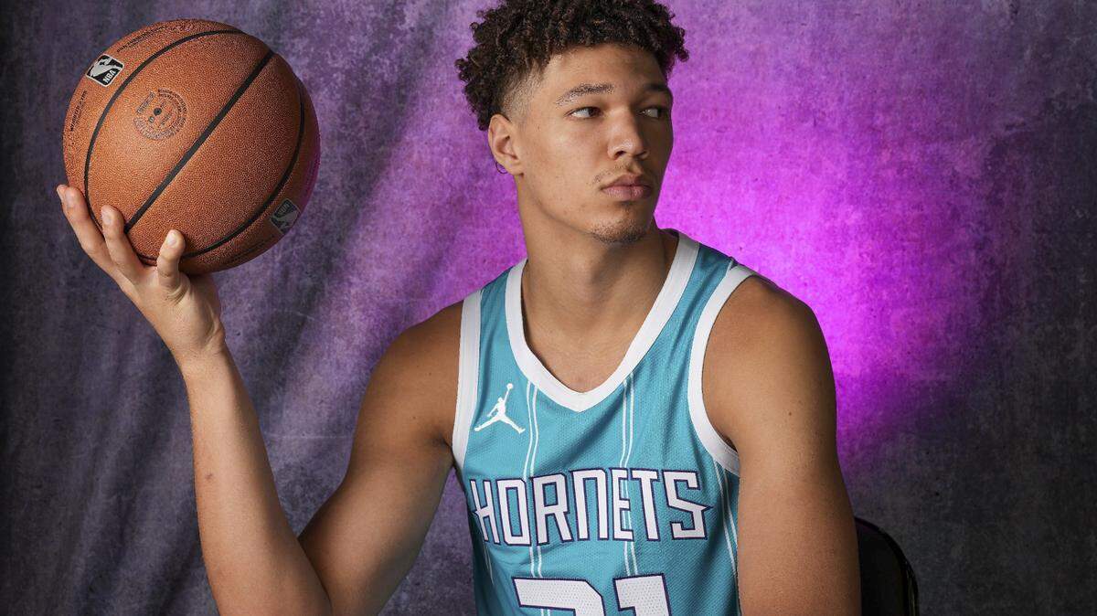 Charlotte Hornets forward Tidjane Salaun (31) during the Charlotte Hornets Media Day at the Spectrum Center.