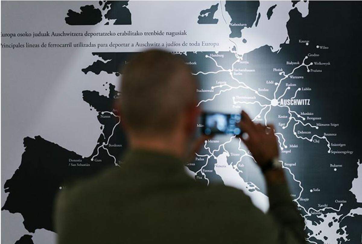 Photo of a wall display from the “Seeing Auschwitz” exhibit, which makes its U.S. debut in Charlotte in February.