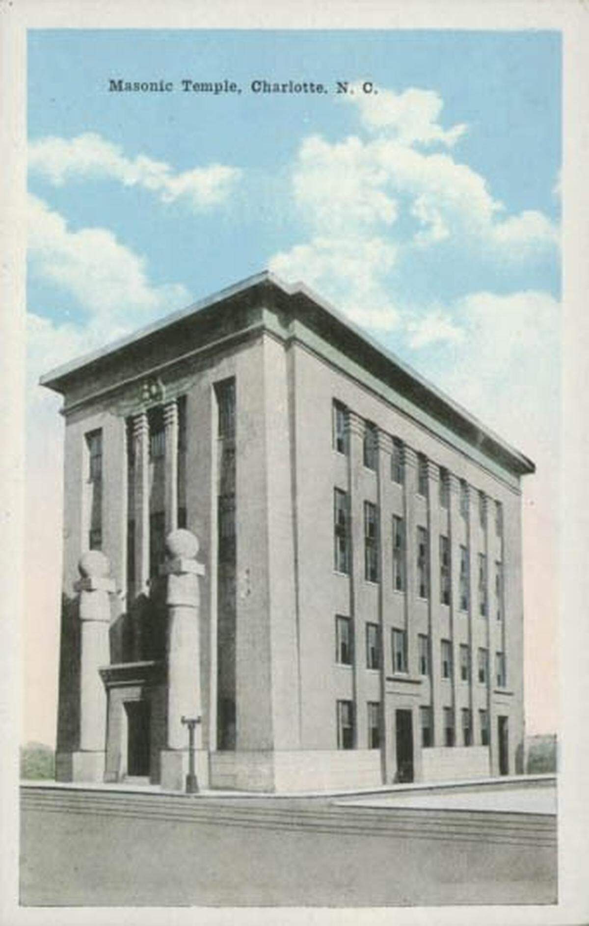The four-story Masonic Temple was built in 1913 temple and stood until 1987, when it was knocked down to make way for a Charlotte park.